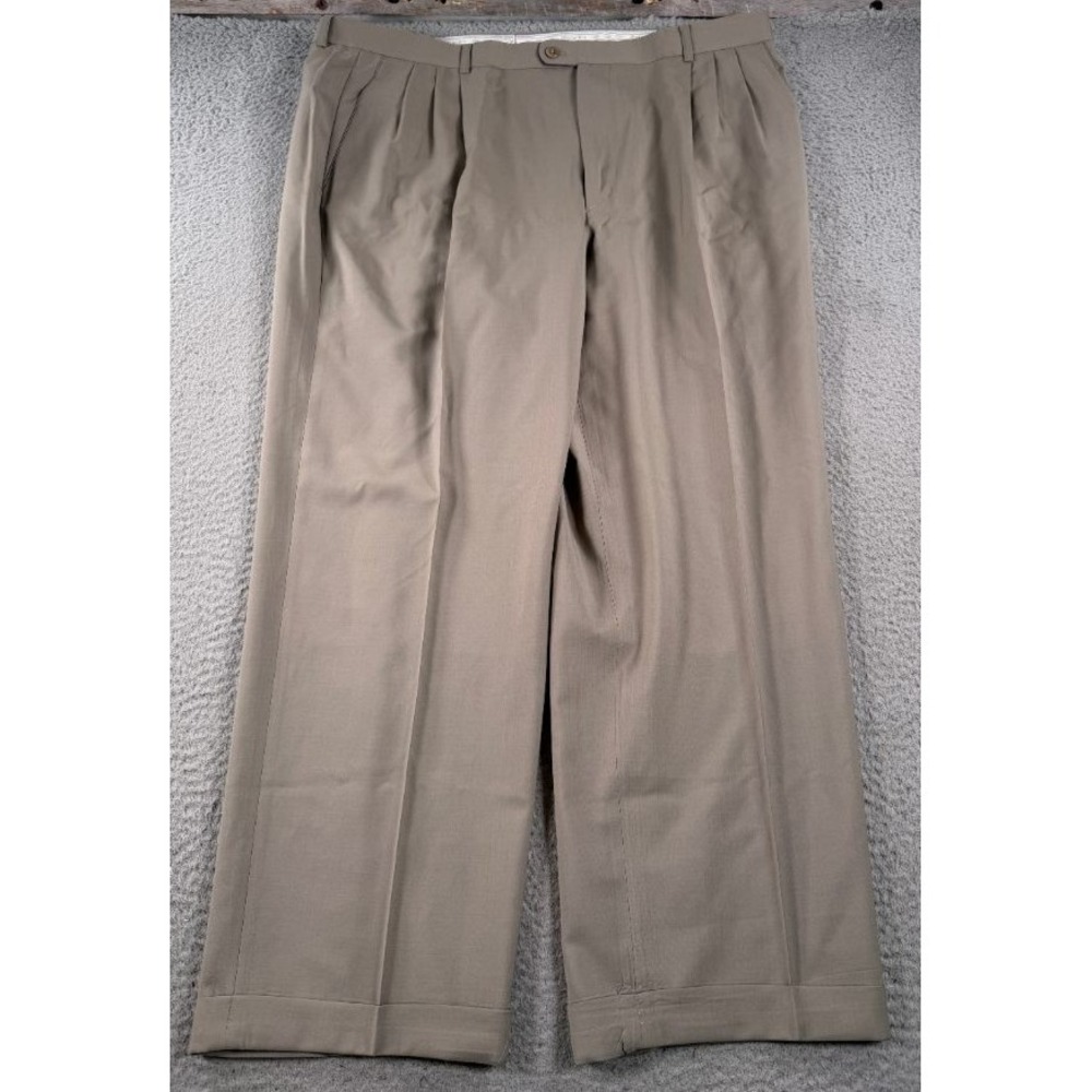 Zanella Dress Pants Mens 40x29 Beige Pleated Cuffed 100% Wool Made in Italy